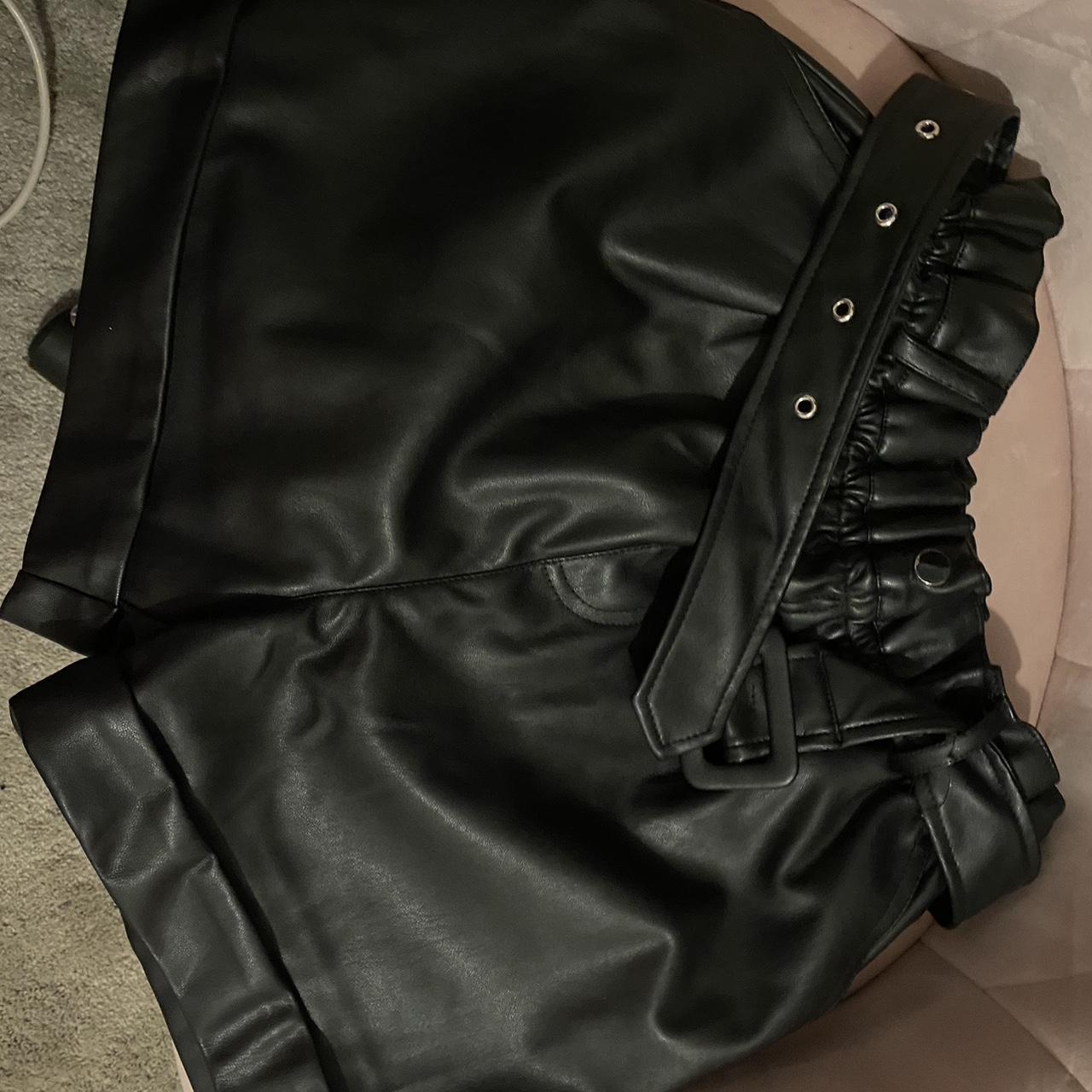 River island black leather shorts. Worn once, size... - Depop