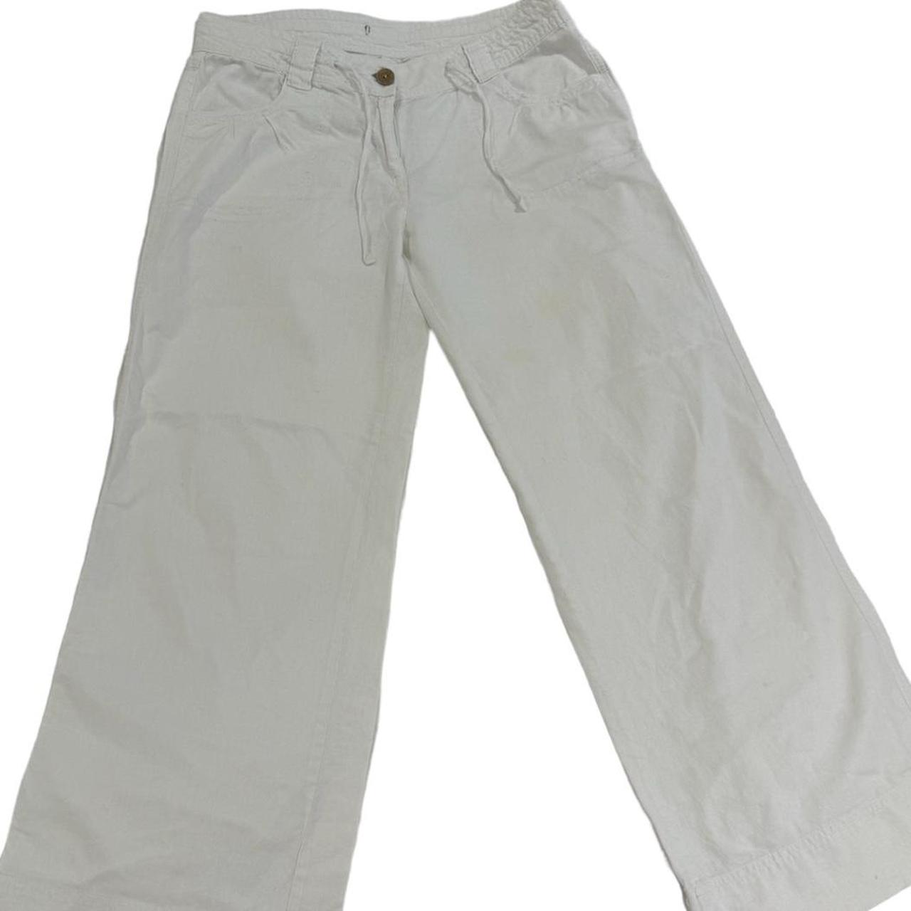 White linen low rise trousers size 10 Depop
