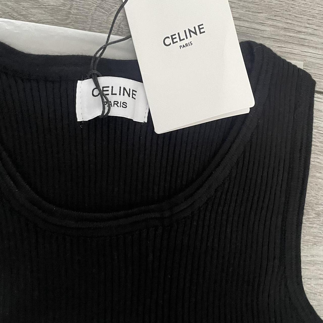 CELINE Women's Black and Cream Crop-top | Depop