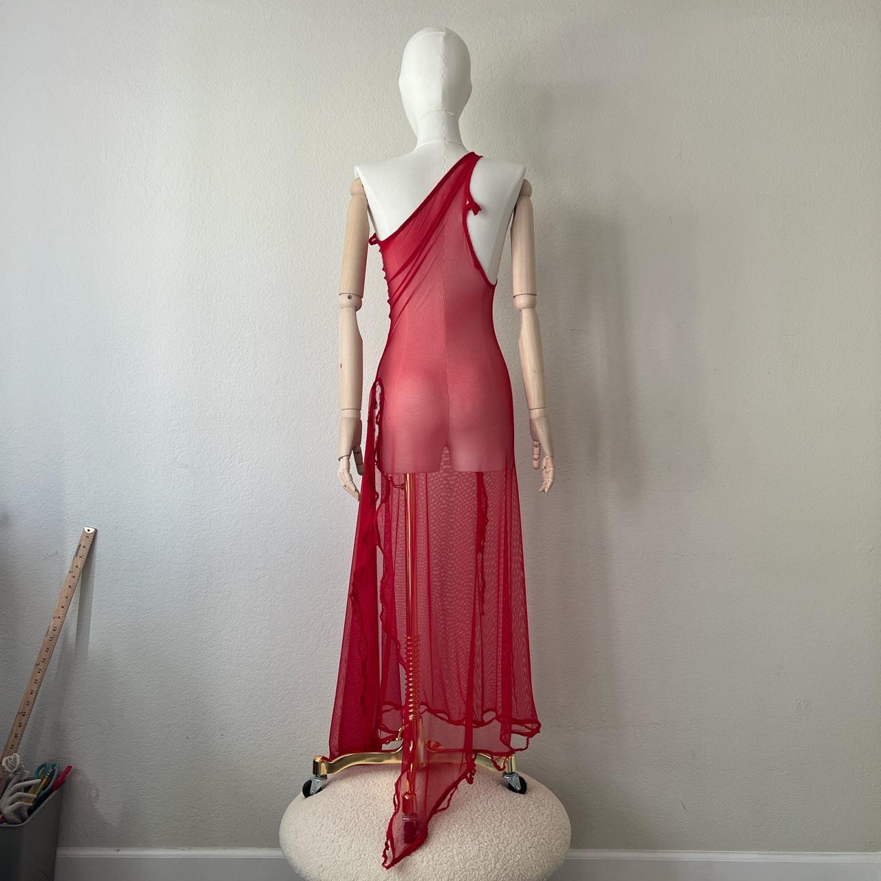 Handmade Rosa Rojo Red Sheer Mesh Maxi Dress Y2K Era... - Depop