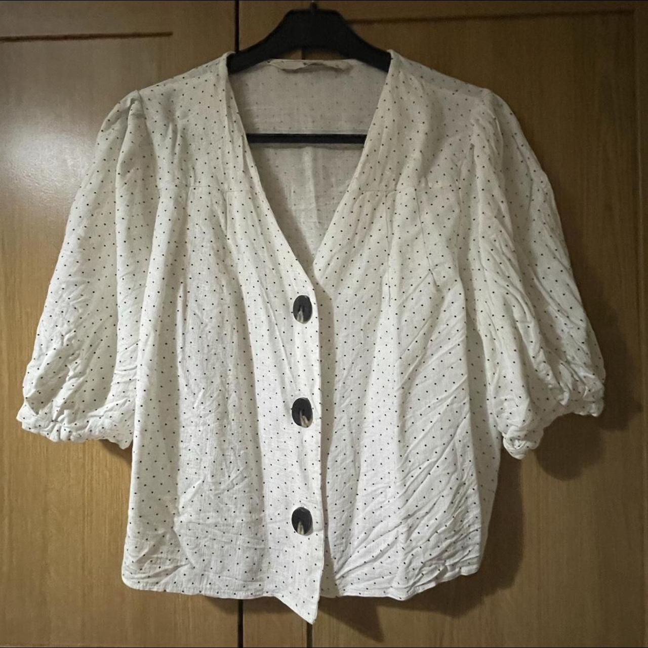 White polka dot buttoned blouse - TU (Sainsburys) -... - Depop