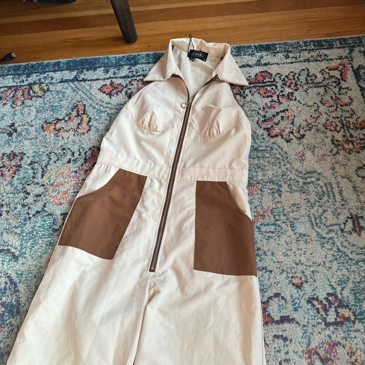 Cider jumpsuit Tan/cream with brown accents.... Depop