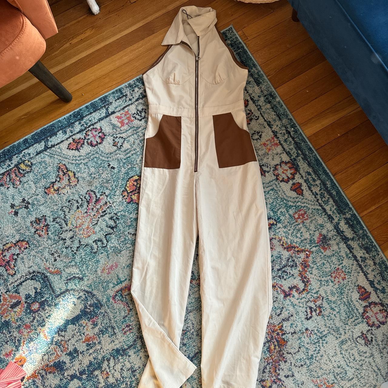 Cider jumpsuit Tan/cream with brown accents.... - Depop