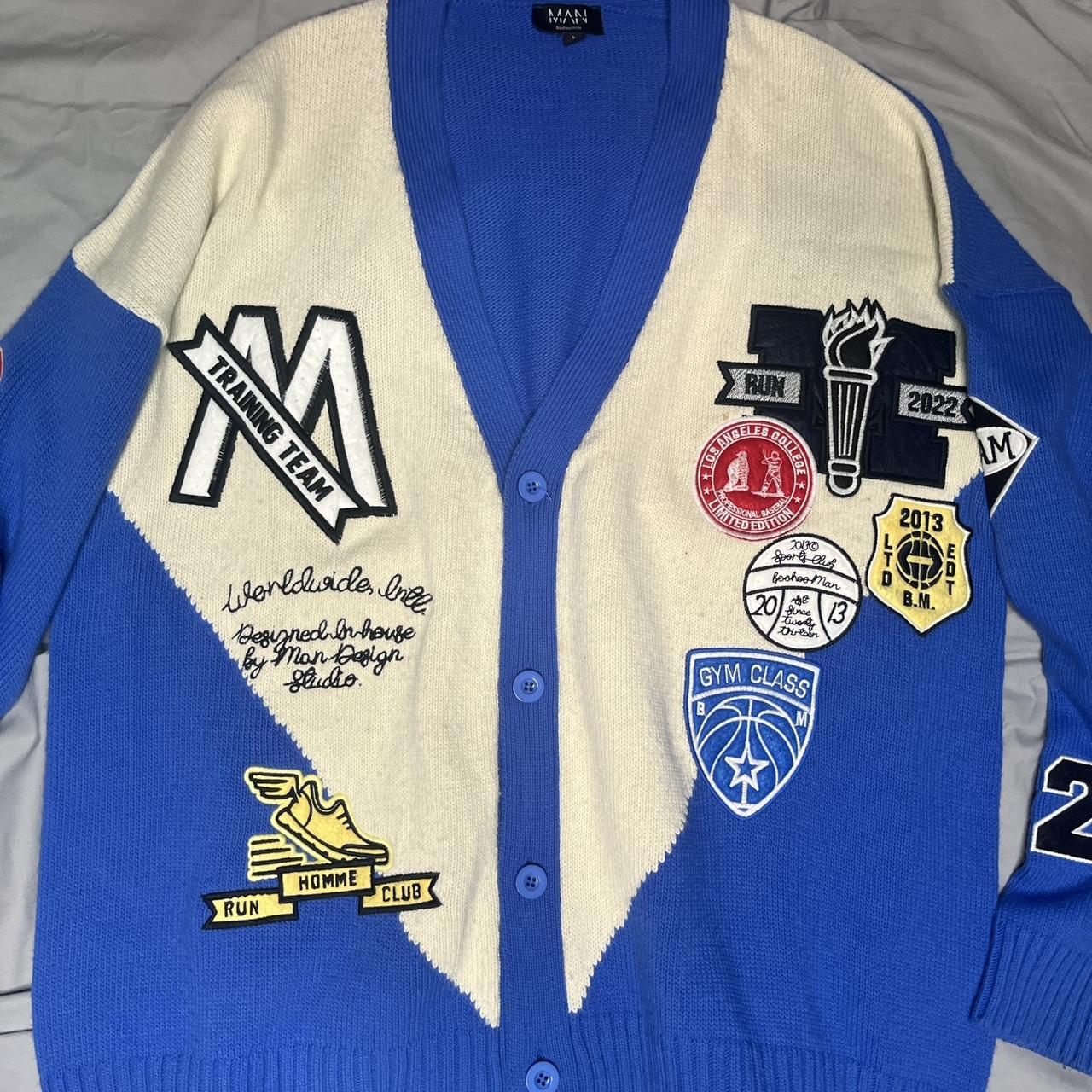 Blue varsity cardigan. (The back is blue) Depop