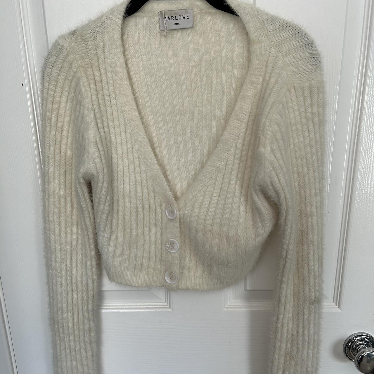 Cream colored cropped fuzzy cardigan with cute... - Depop