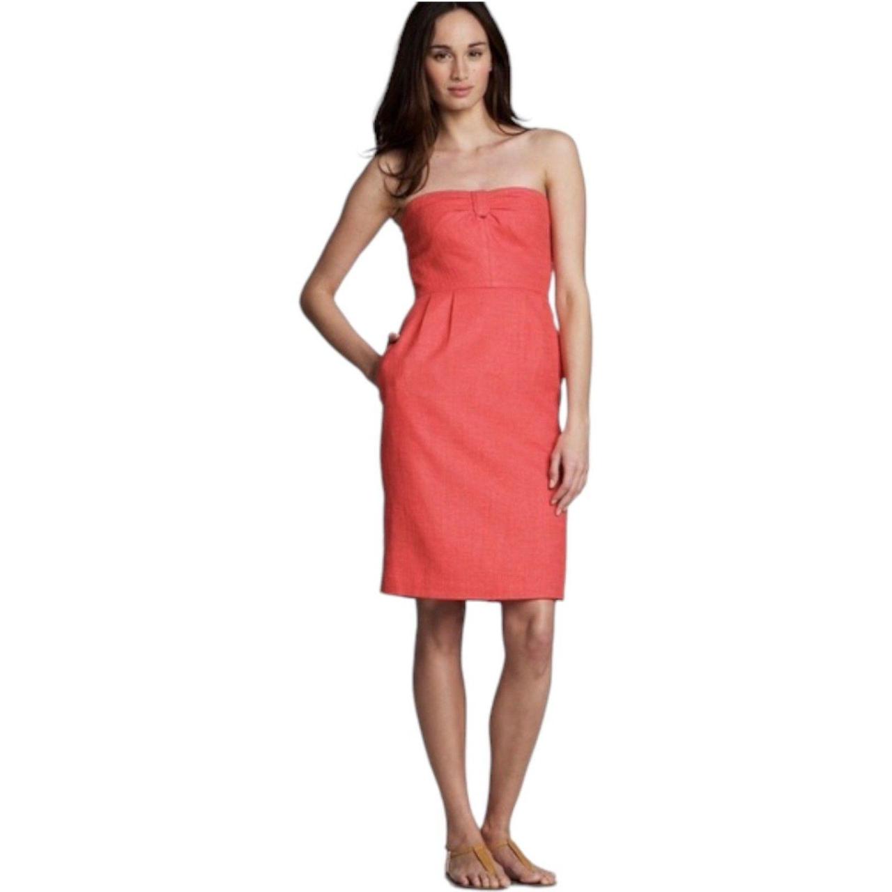 jcrew womens strapless dress cotton linen coral size. Depop