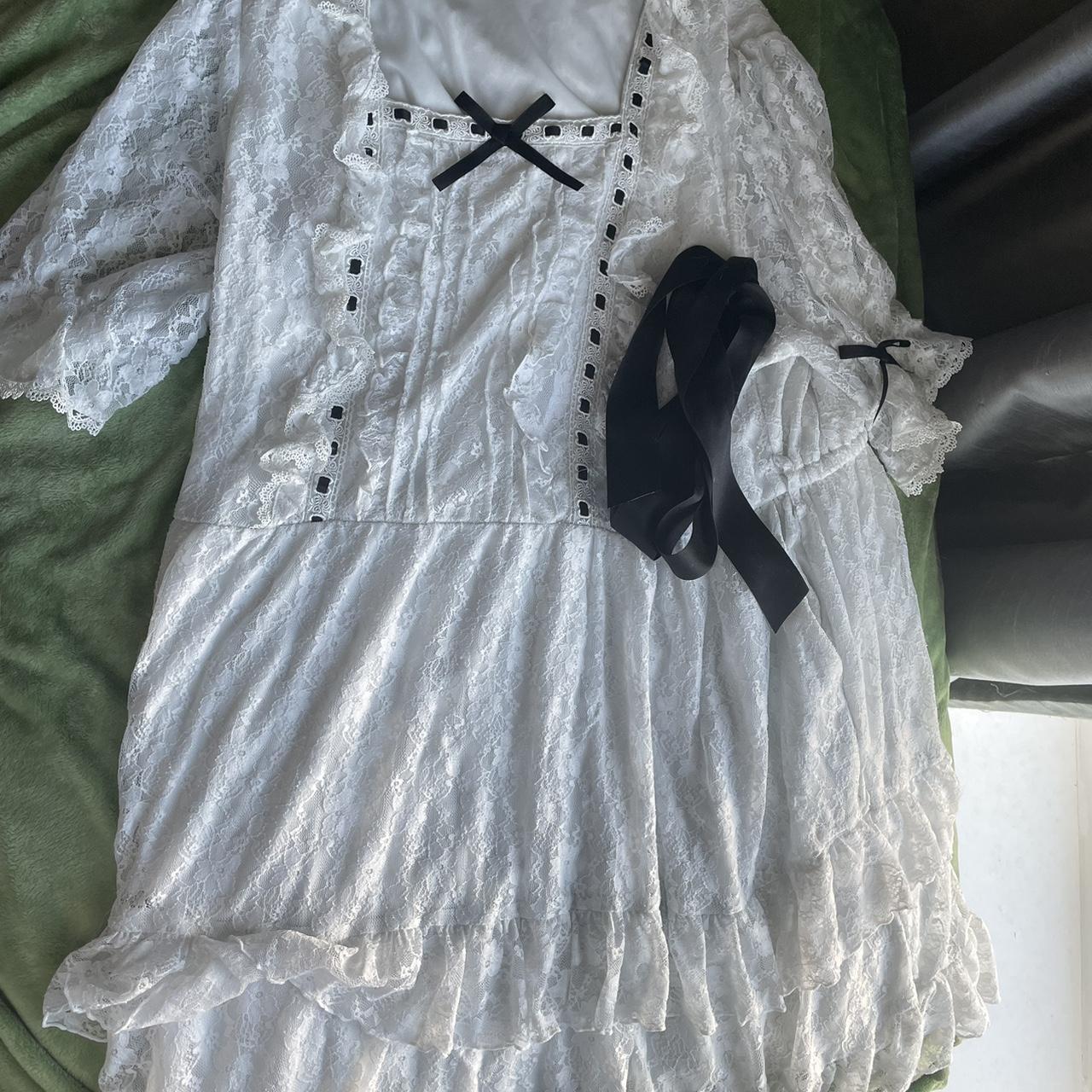 White Lace Dear My Love Whip Dress with Ribbon Size... - Depop