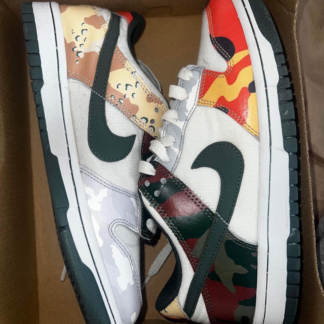 multi camo dunk lows size 5y i put them in the wash... Depop