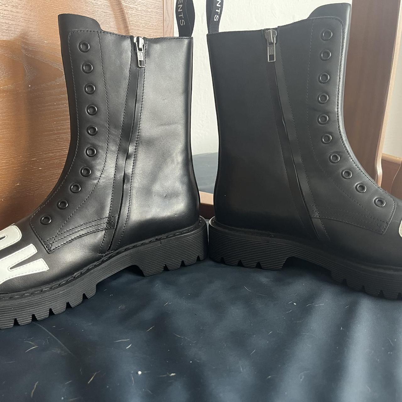 Black and white leather lace-up boots. Vetements | Depop