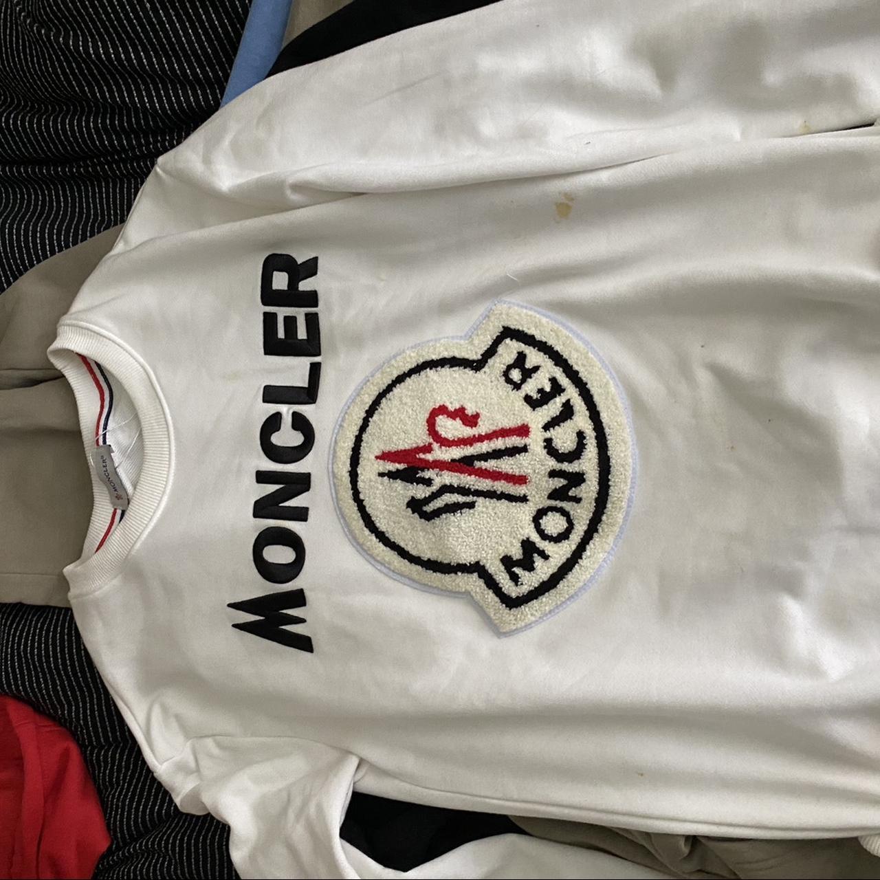 white MONCLER sweatshirt retails 400+ good... - Depop