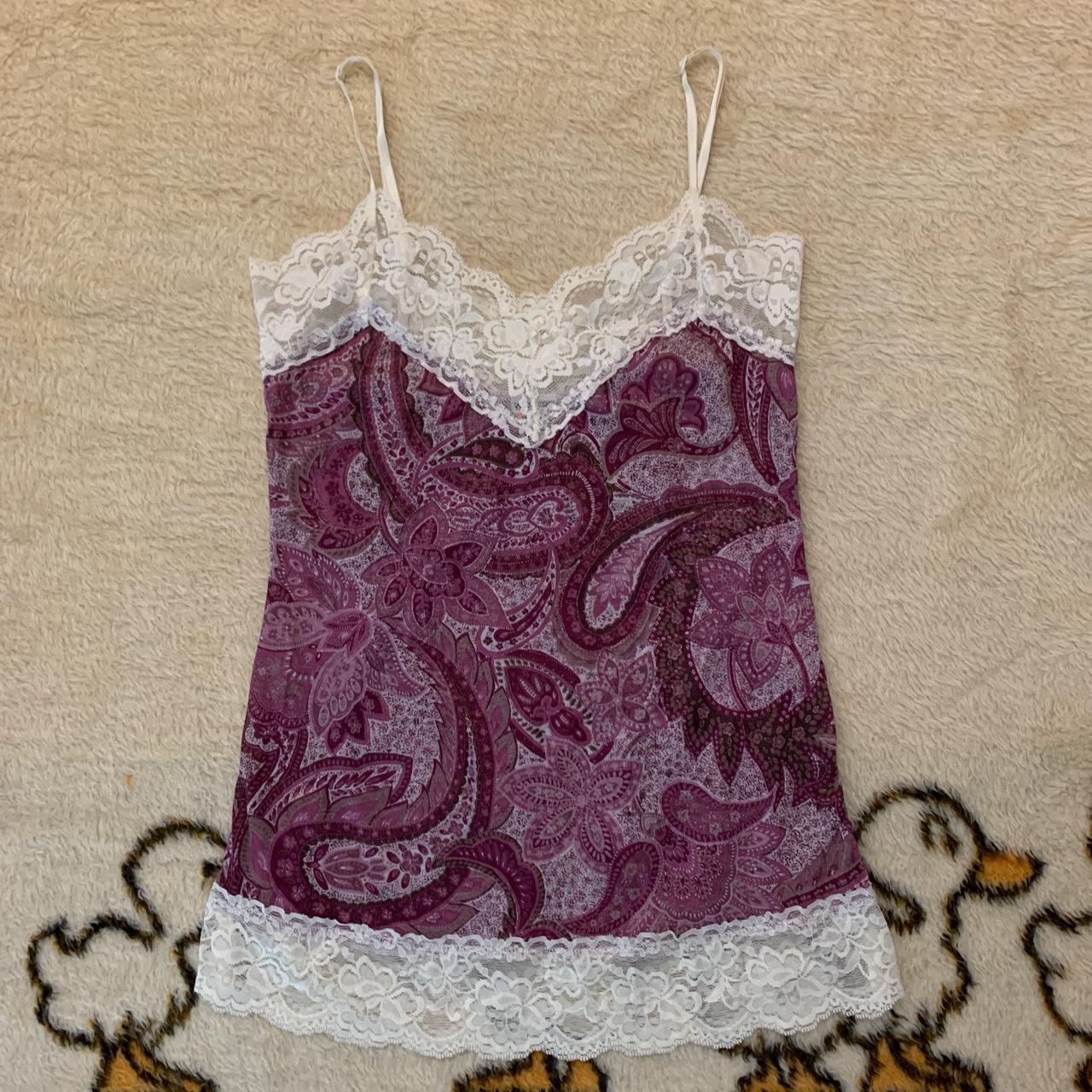 y2k weavers pink paisley lace trimmed cami size... - Depop