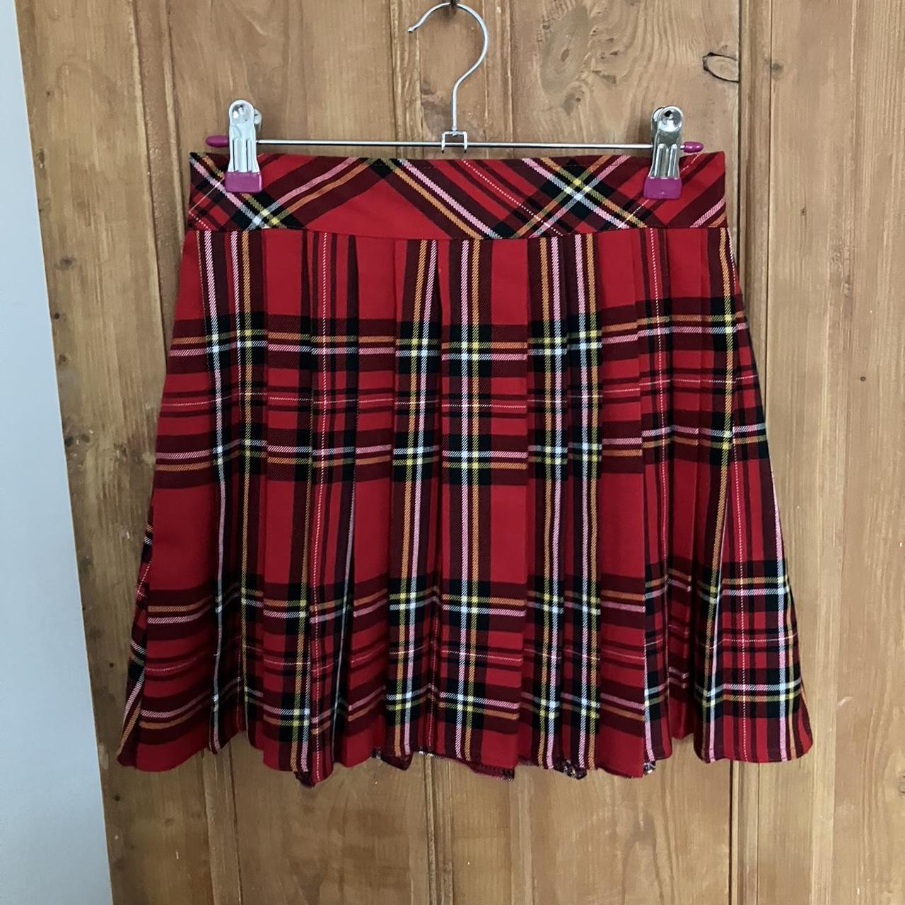 Red Tartan Pleated Mini Skirt Size Uk 10 Free Uk Pandp Depop