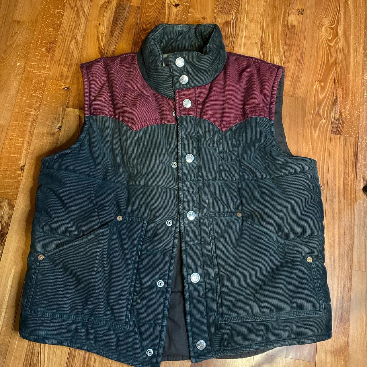 Men's True Religion corduroy vest in maroon Depop