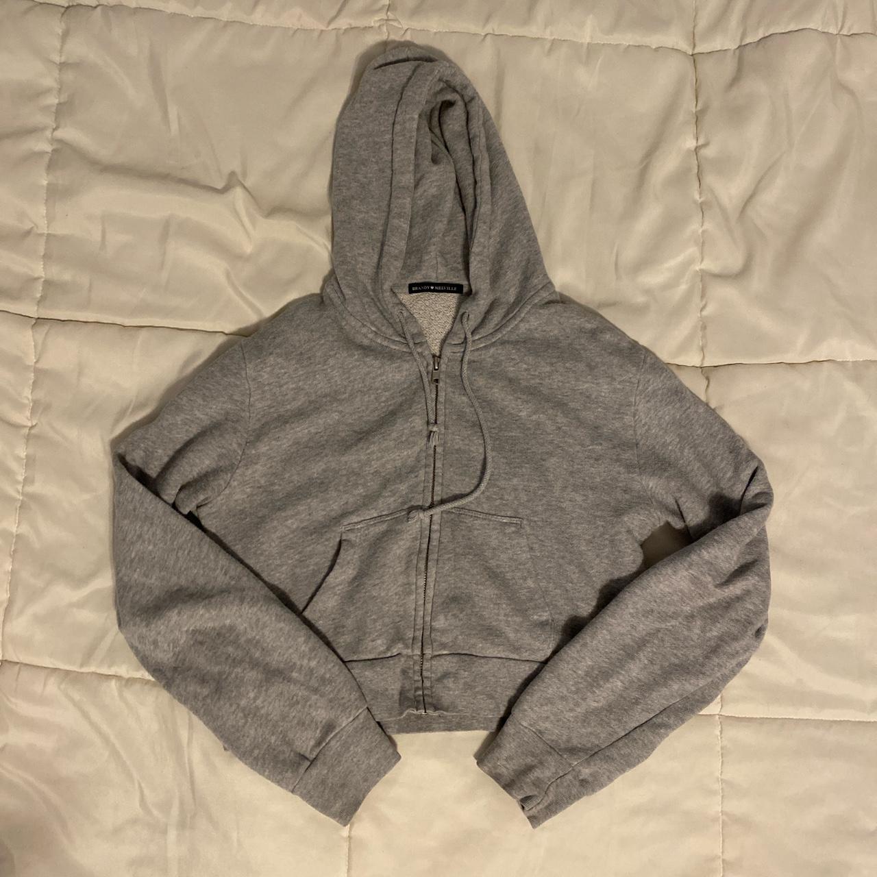 Cropped fleece lined Brandy Melville zip up hoodie.... - Depop