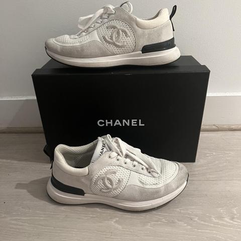 Chanel Pink/White Mesh And Leather Low Top Sneakers size 38.5