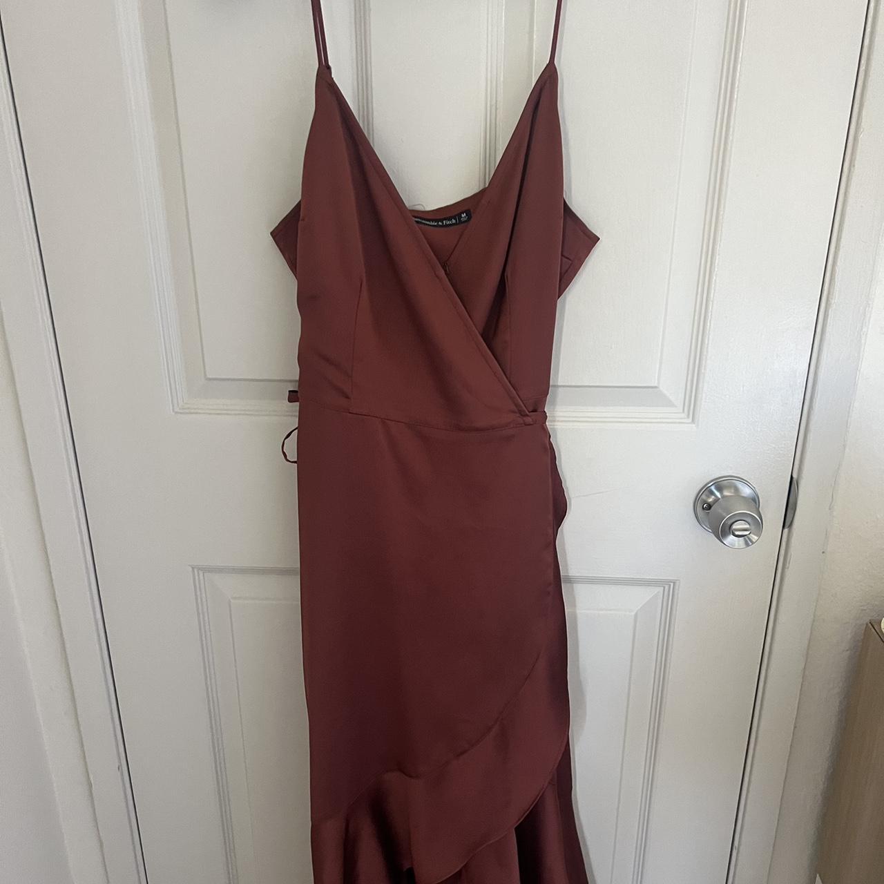 Burnt orange Abercrombie wrap dress with a clasp!... - Depop