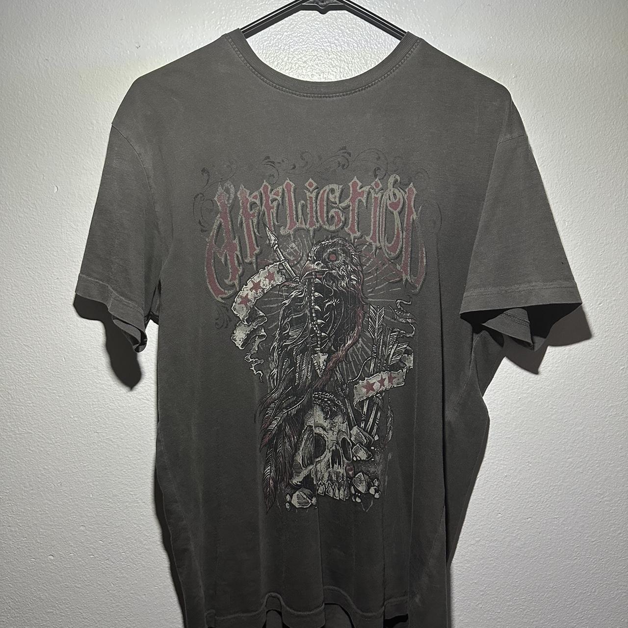 Affliction Men's Grey and Red T-shirt | Depop