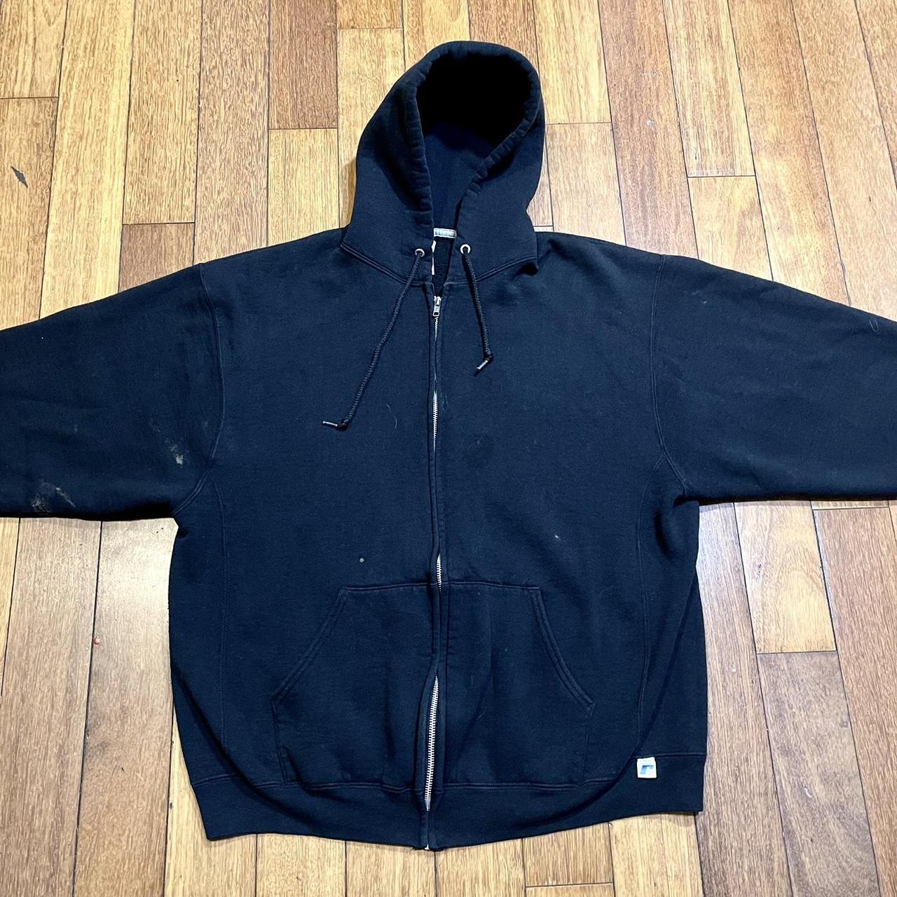 VINTAGE LATE 90s BLACK BLANK ZIP UP RUSSELL ATHLETIC... - Depop