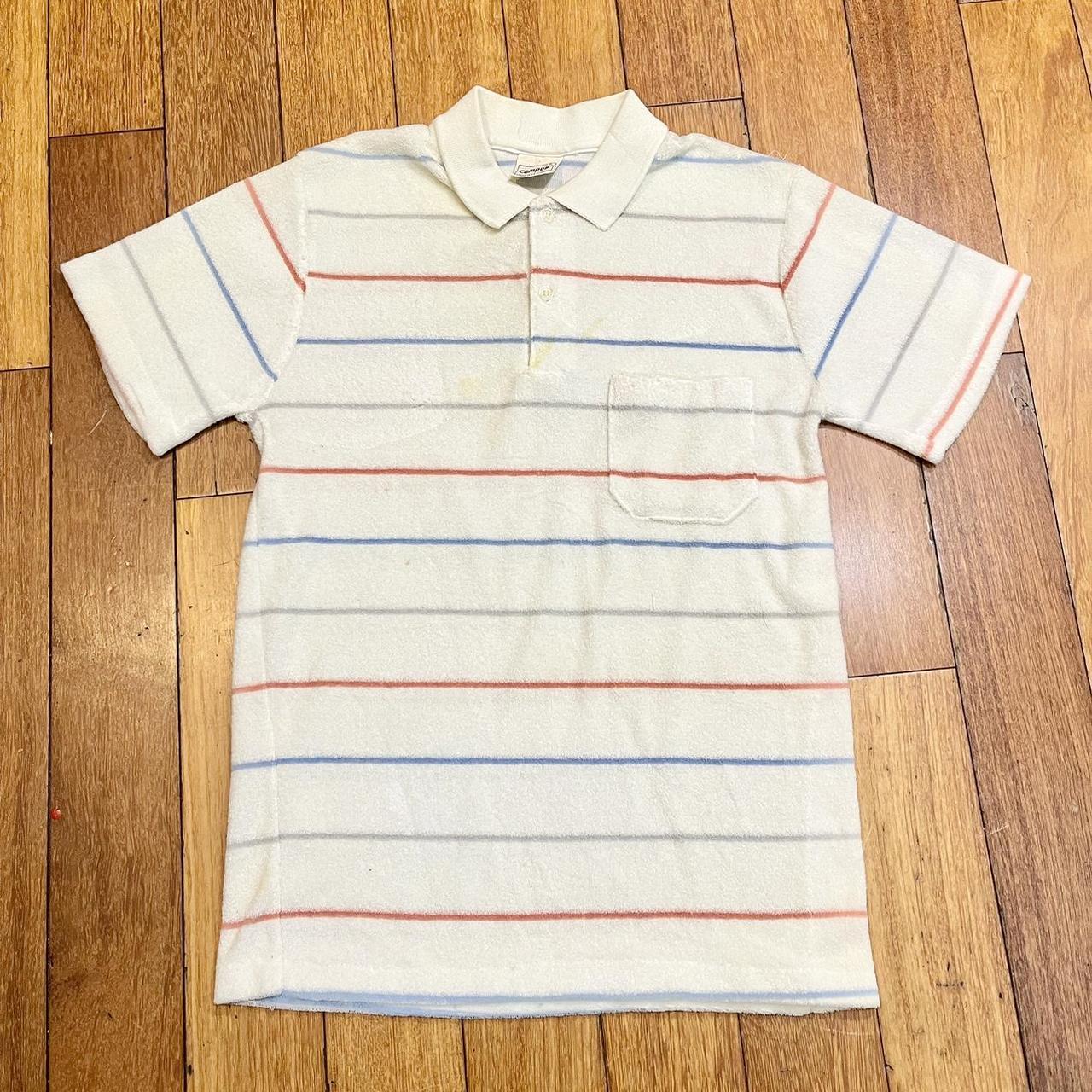 VINTAGE TERRY CLOTH STRIPED CAMPUS POLO SIZE SMALL!... - Depop