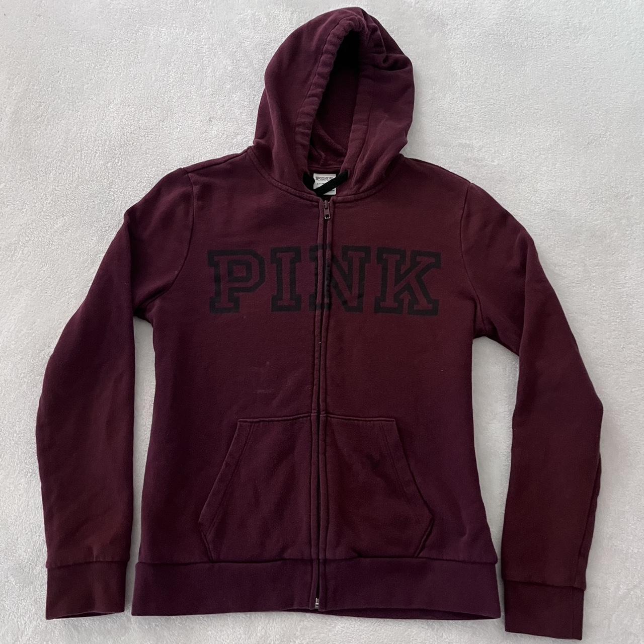 Victoria's Secret Pink Black Logo Full-Zip Up Hoodie Sweatshirt XS