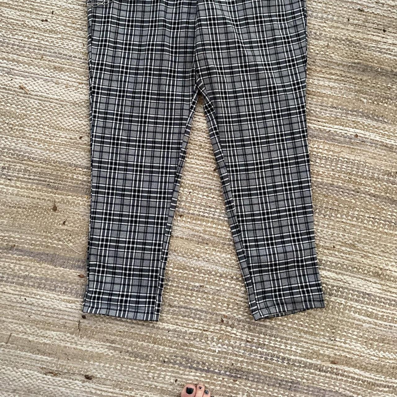 Grey Plaid Pants With Detachable Chain