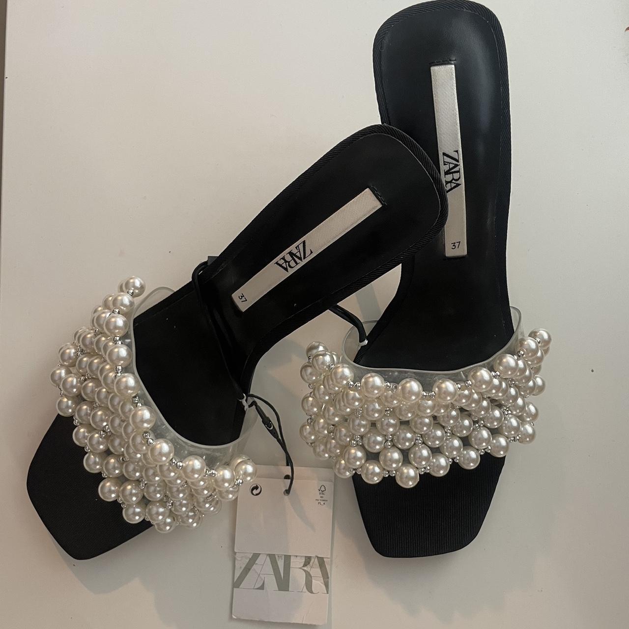 Zara black pearl discount sandals