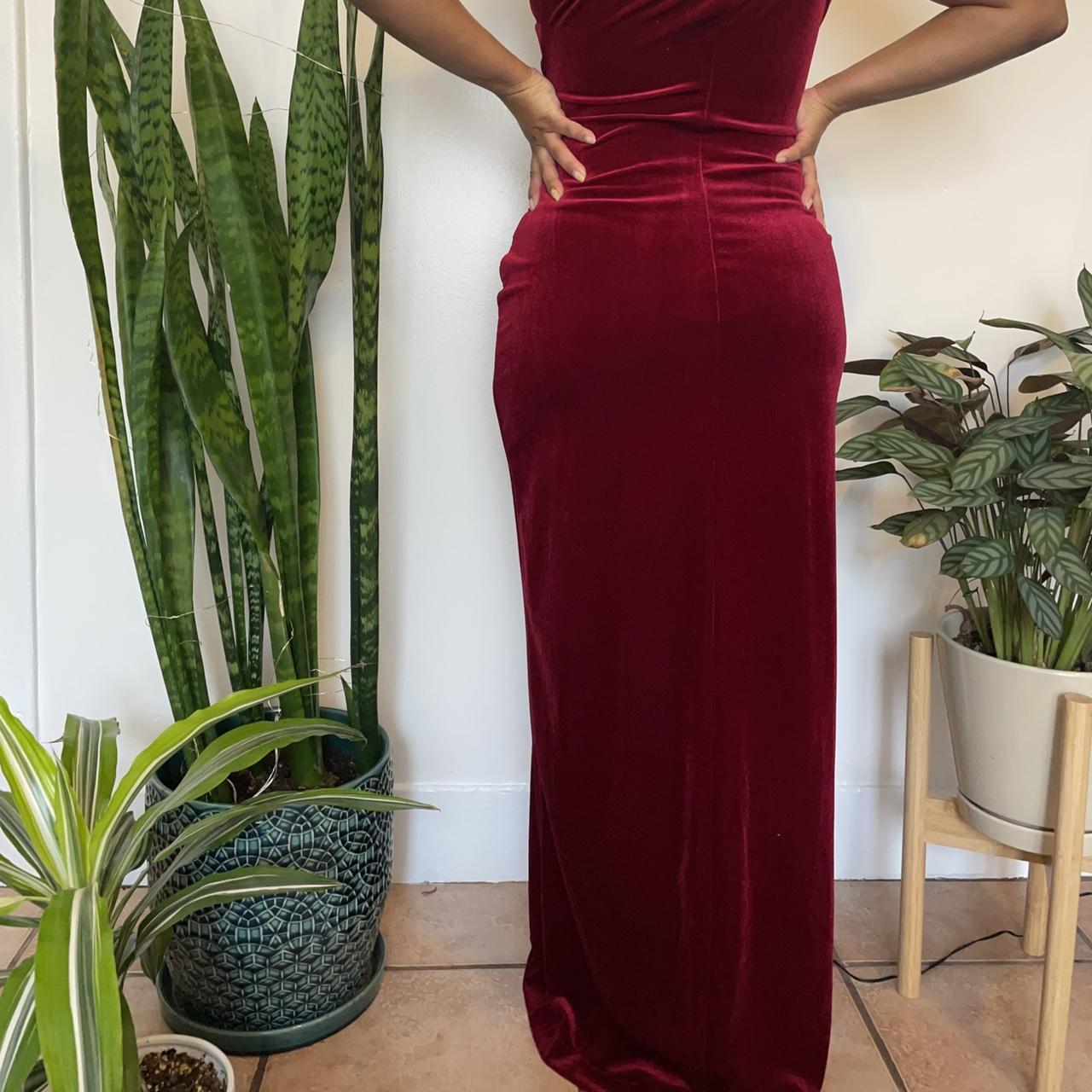 Red Velvet Long Dress with skirt split. Only worn... Depop