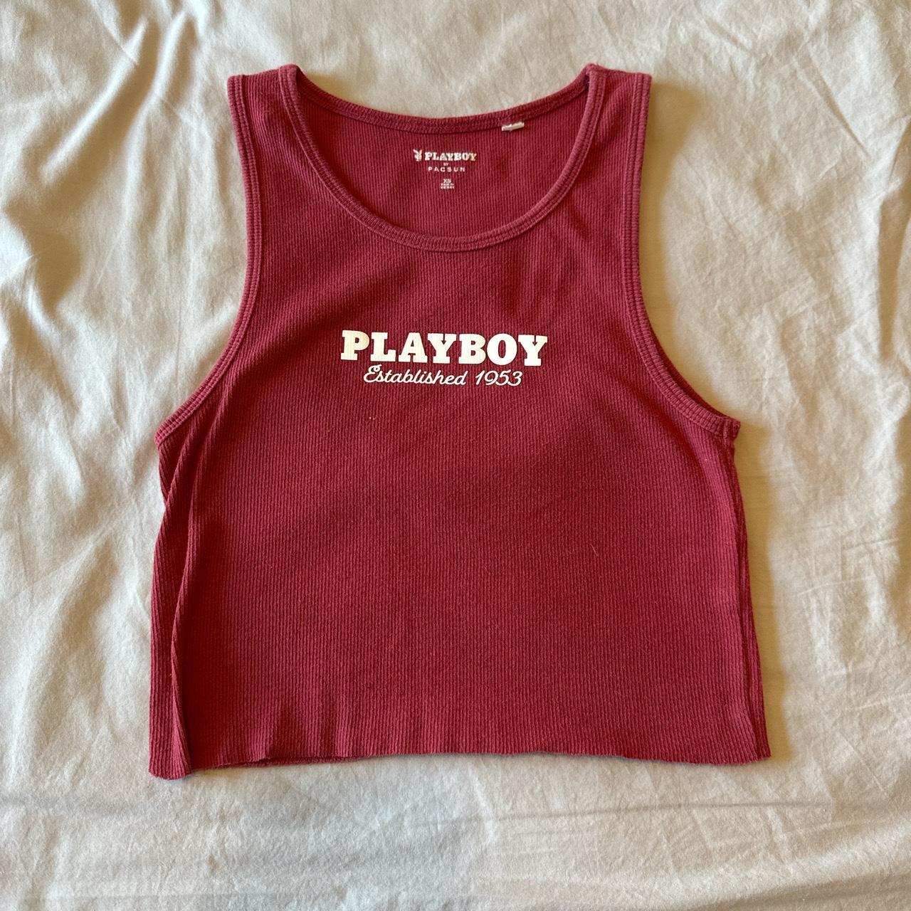 Cropped Playboy red tank top from Pacsun Size: XS,... - Depop