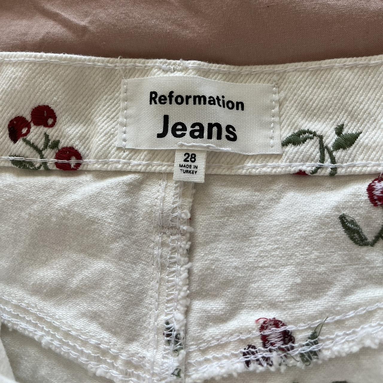 NWOT Reformation Cherries Embroidered High Rise Jean... - Depop
