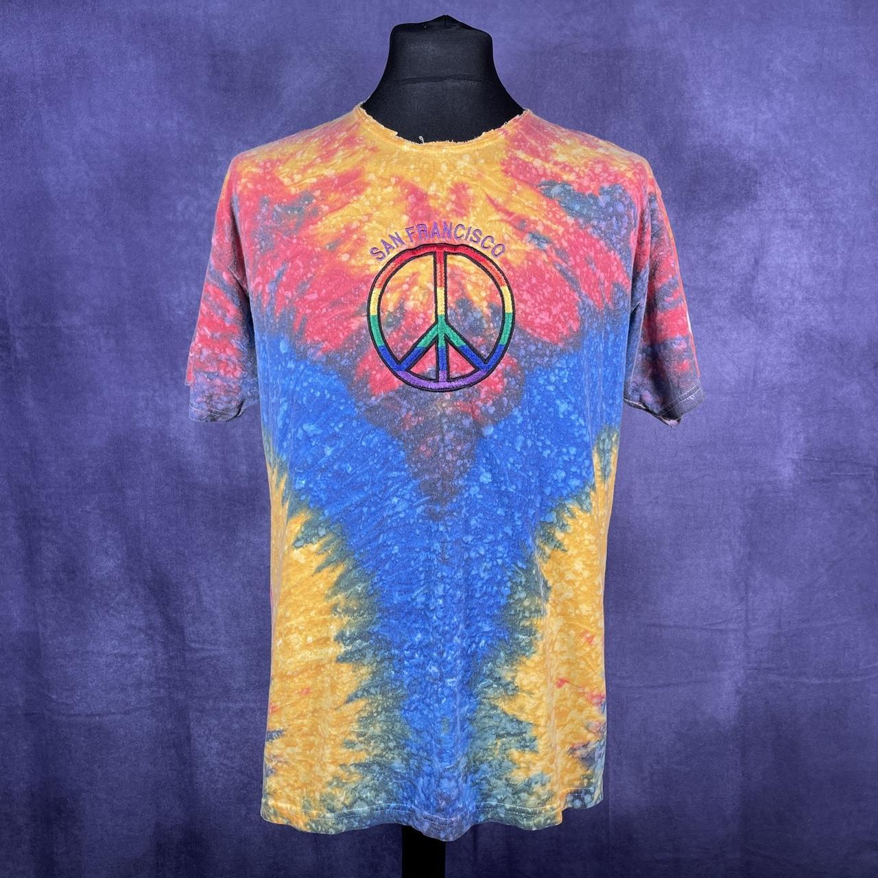 2000s Rainbow Tie Dye San Francisco Peace Sign... - Depop