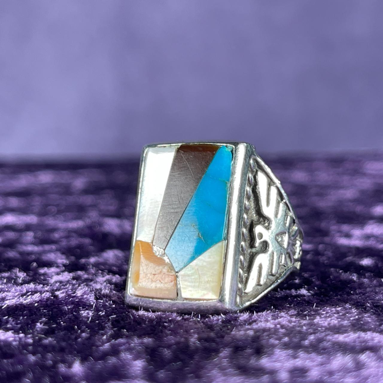 Important Benny Johnson Vintage Native American Zuni Turquoise Sterling Silver Ring Important Benny Johnson Vintage Native American Zuni Turquoise Sterling Silver Ring