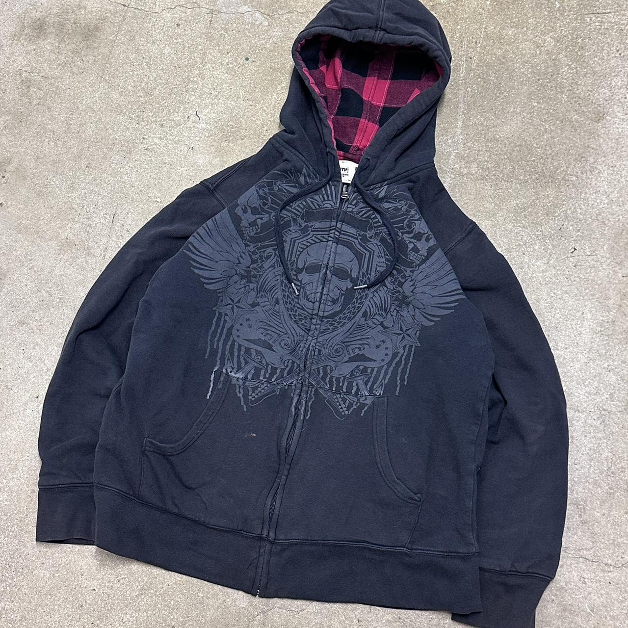 Vintage Y2K Grudge Skull Hoodie Zip Up Medium Good... - Depop