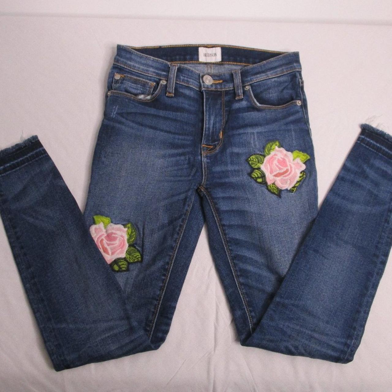 Women's Hudson Flower Embroidery Skinny Jeans Size - Depop