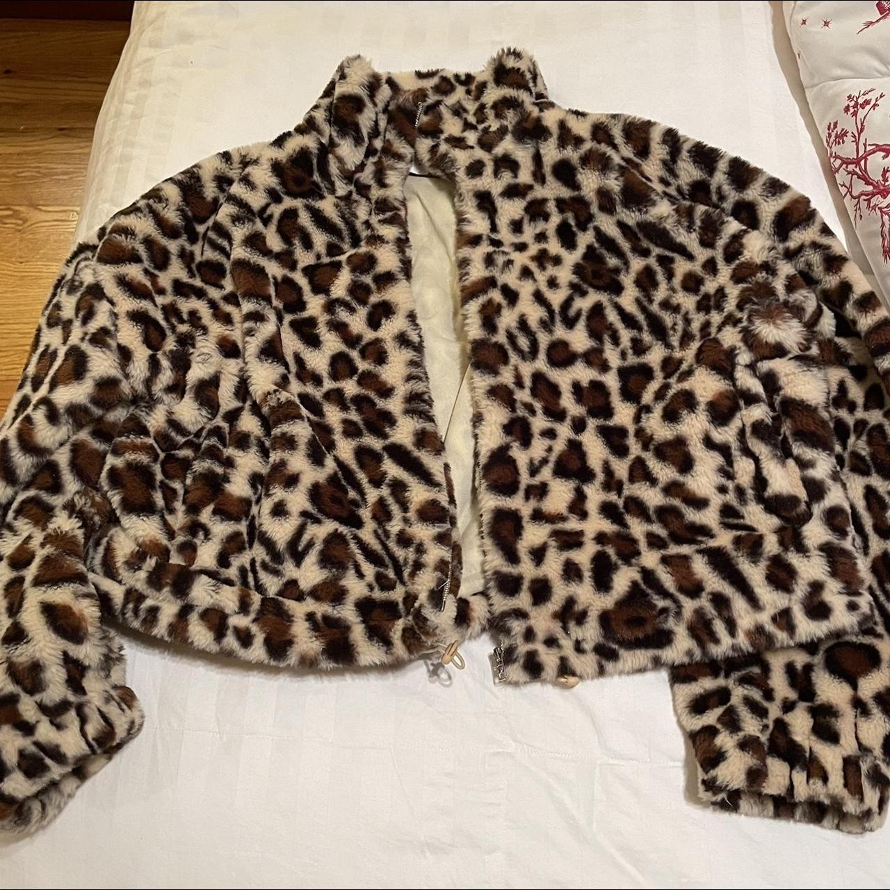 the cutest y2k cheeta print zip up fluffy... - Depop