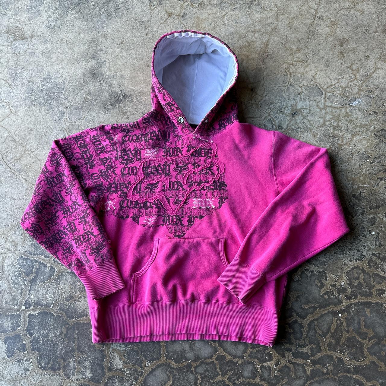 vintage y2k pink aop fox hoodie women’s XL fits men L - Depop
