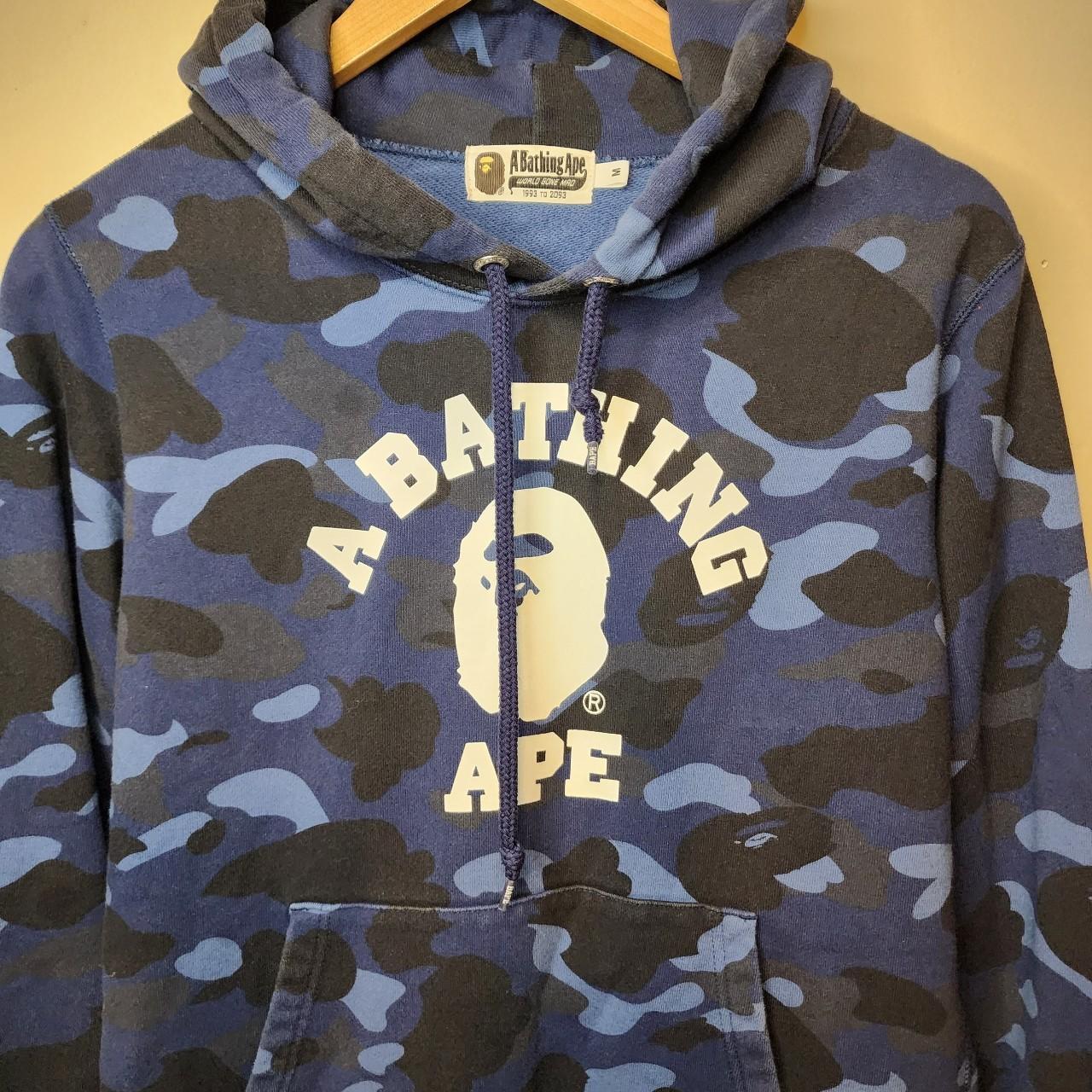 A Bathing Ape BAPE Hoodie Blue Camo Pullover Size... - Depop