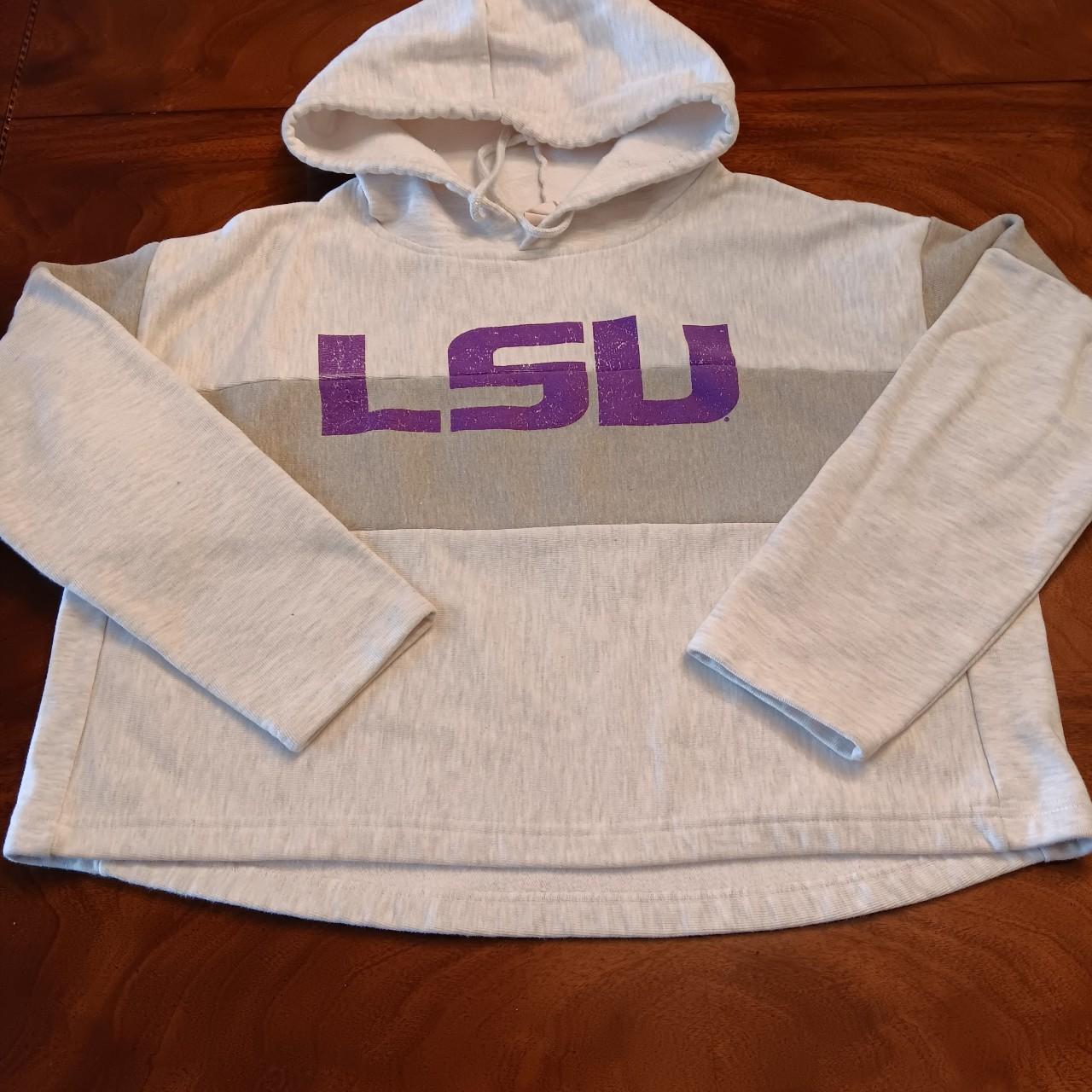 Champion Reverse Weave LSU Cropped Hoodie. White. Depop