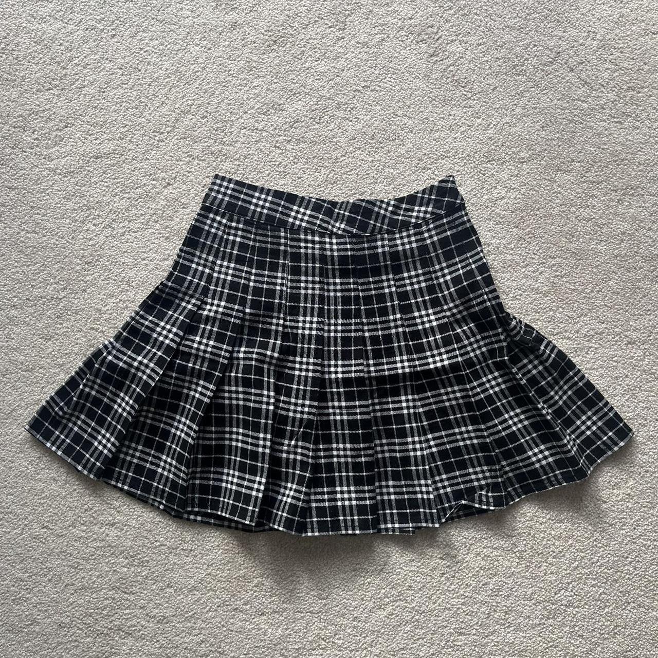 black and white plaid pleated mini skirt Depop