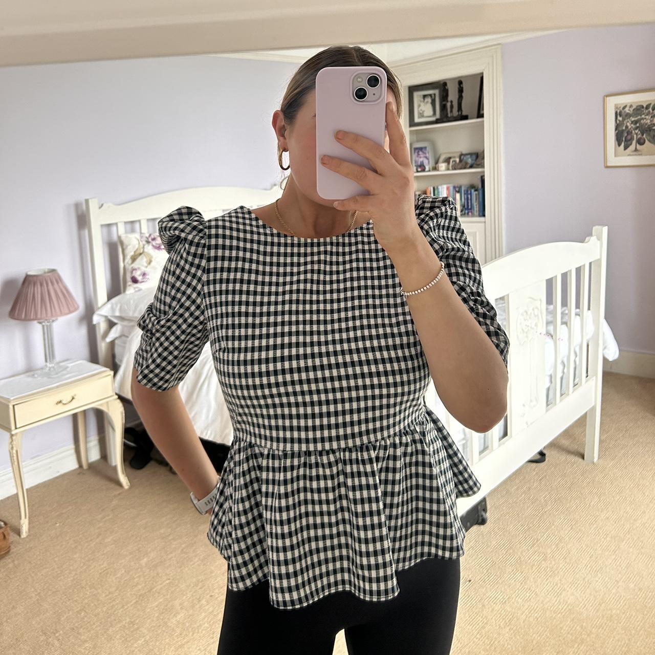 Topshop black white gingham puff sleeve top Super. Depop