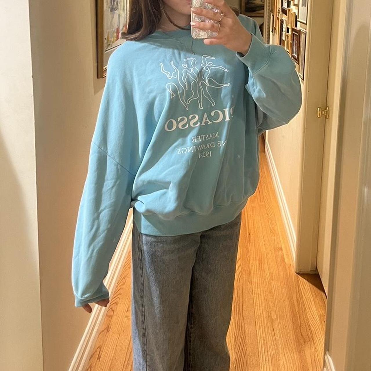 Pacsun Picasso teal blue oversized crewneck