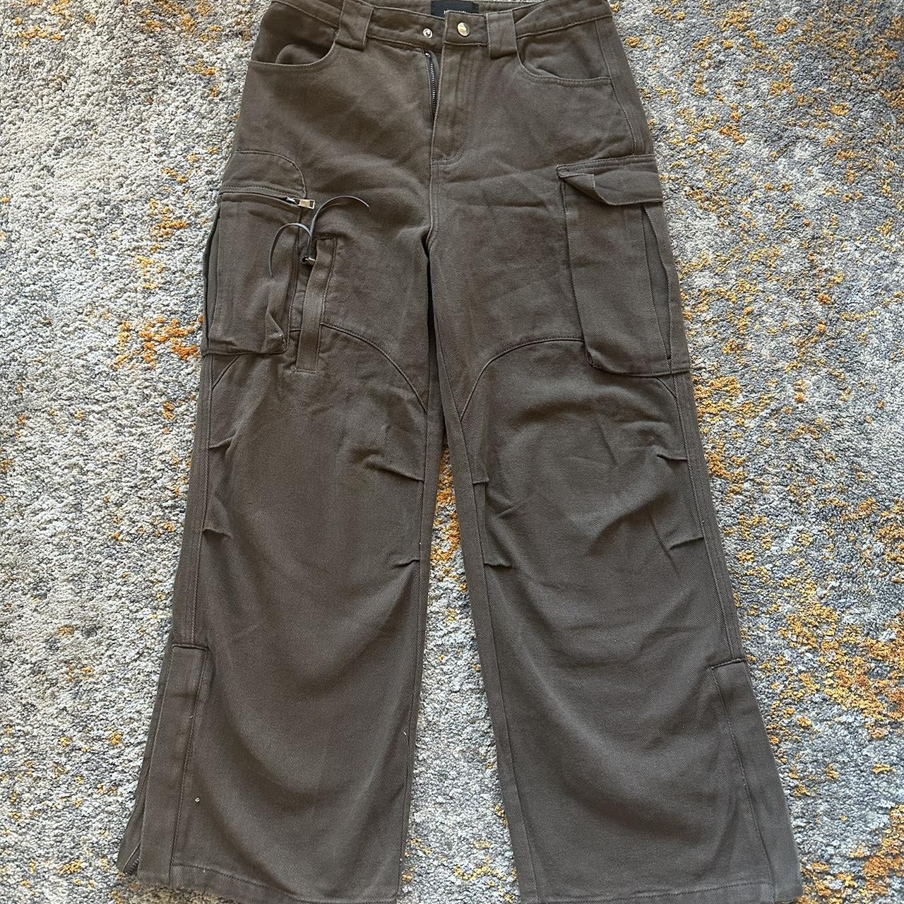 baggy brown flared cargos, never worn #pants #baggy... - Depop