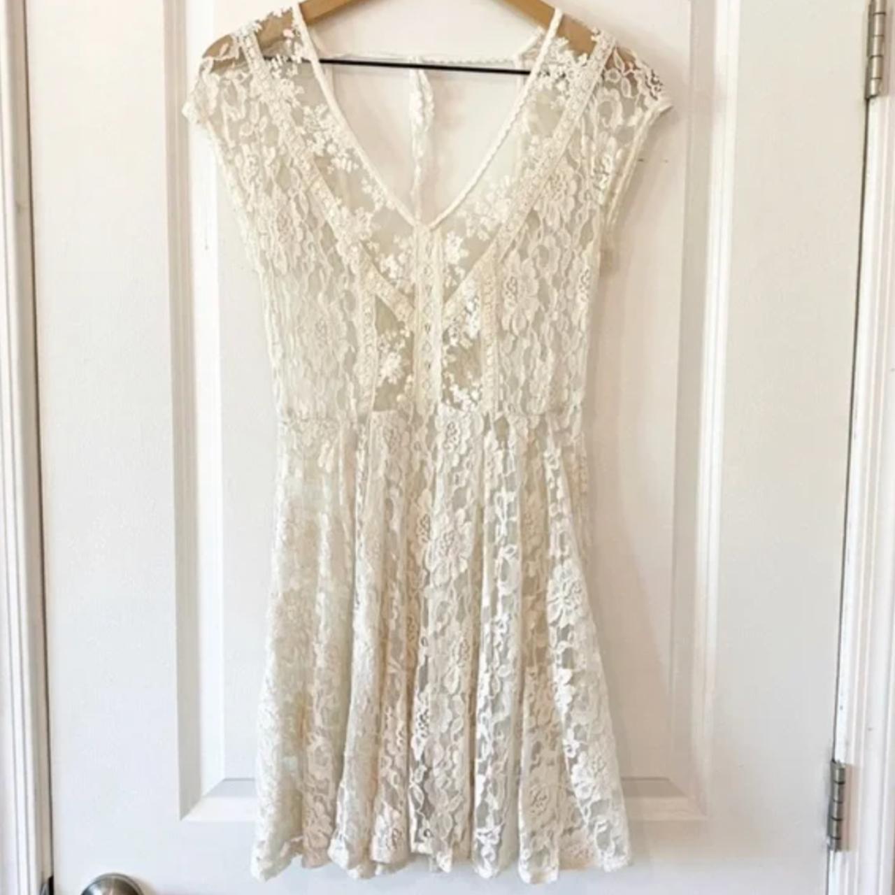 Kimchi Blue Sheer Lace Overlay Dress light cream /... - Depop