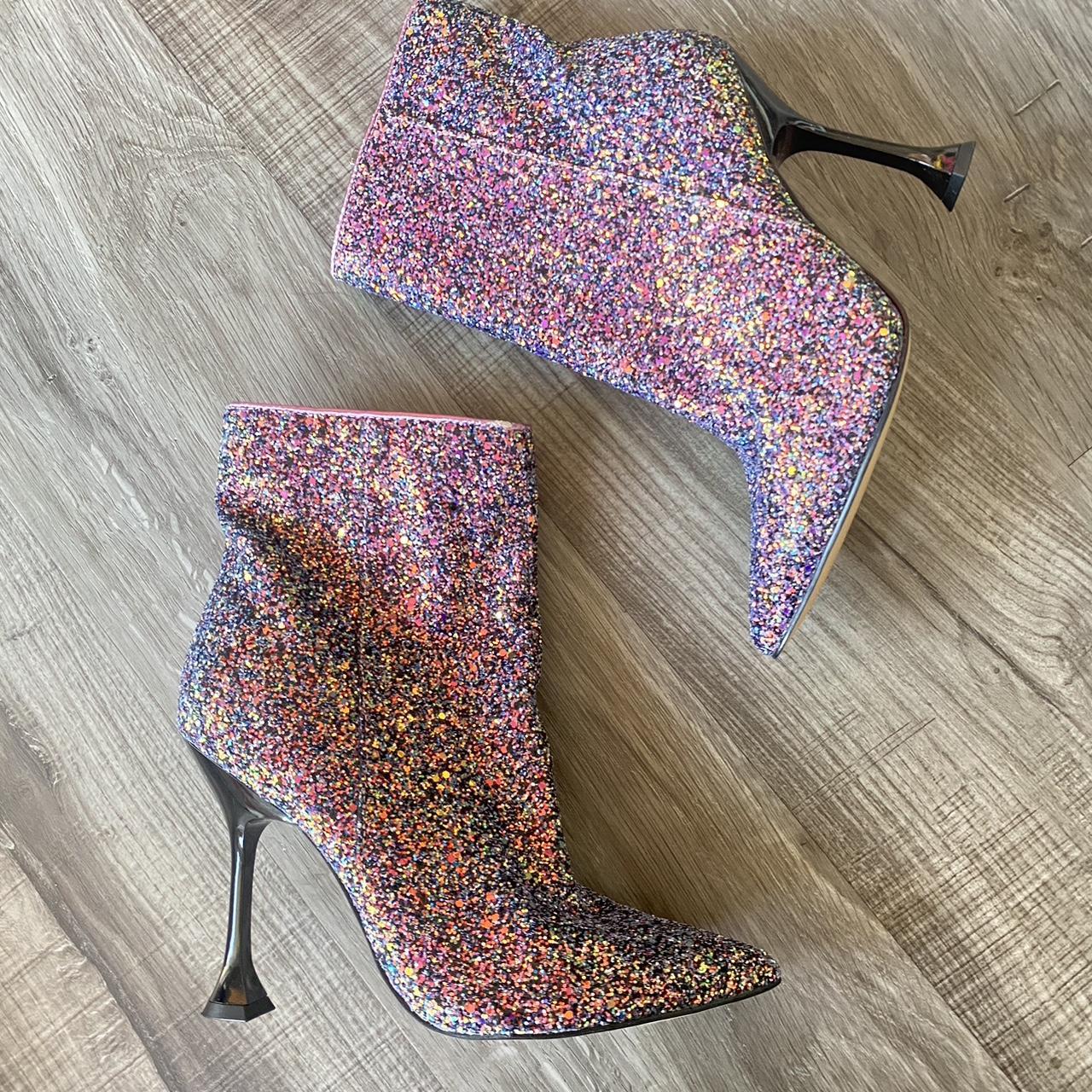 Marc Fisher Stolla Glitter Heeled Bootie Black Multi... - Depop