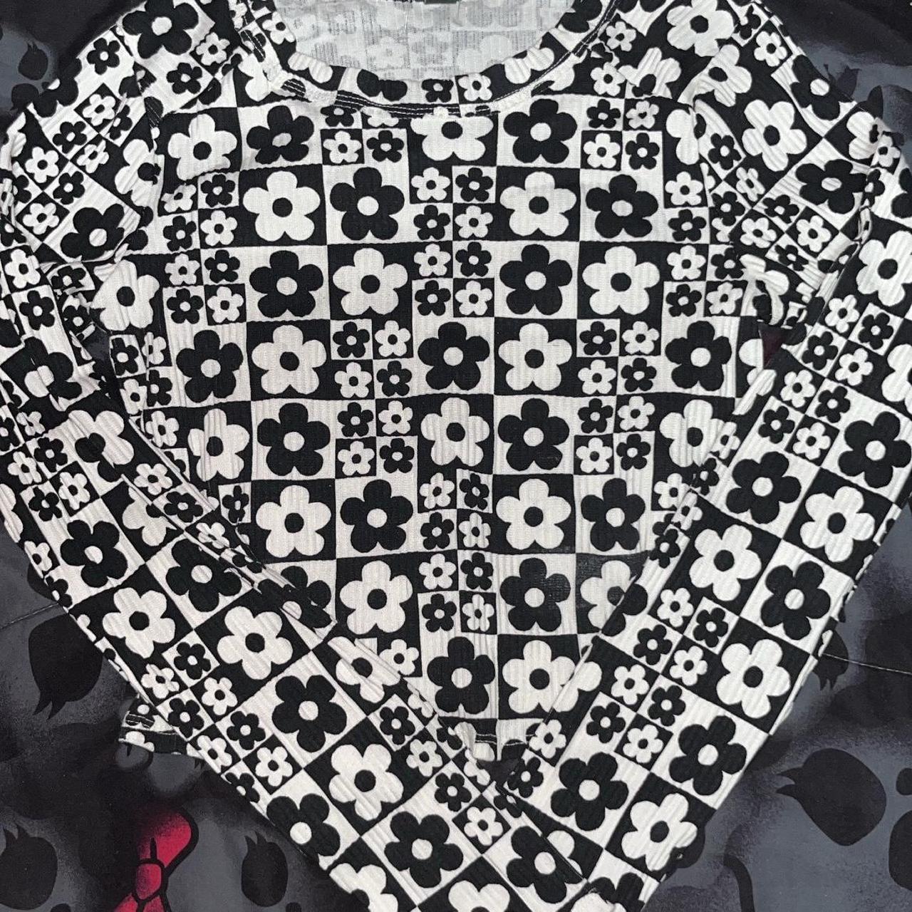 cute lil indie long sleeve shirt with flower design,... - Depop