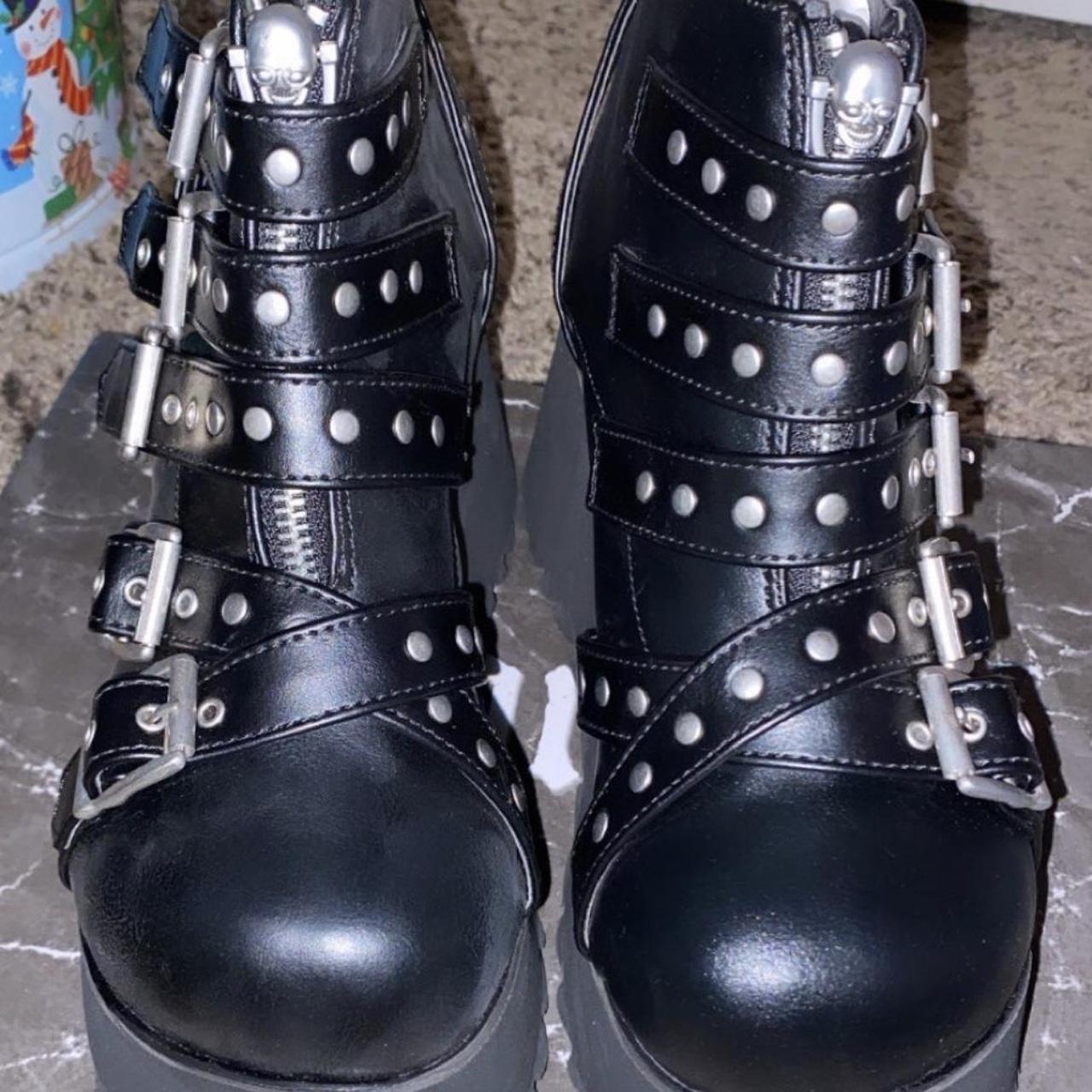 Black goth platform boots, perfect condition the box... - Depop