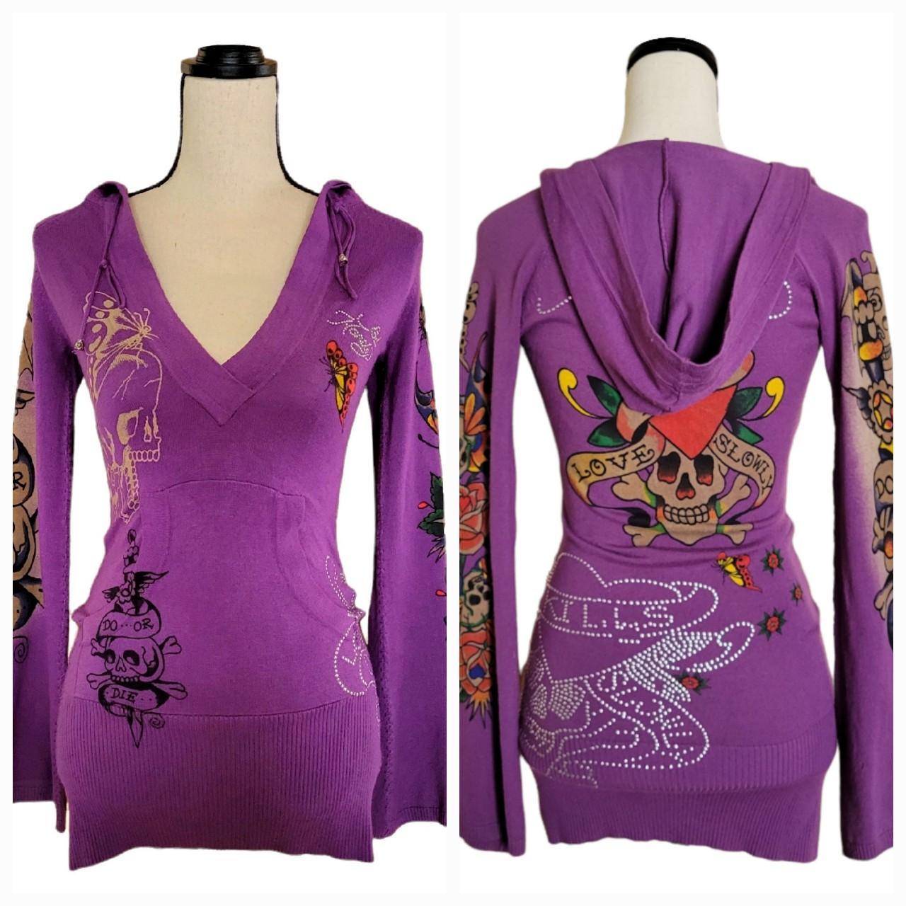 Ed Hardy Womens Purple Jumper Depop