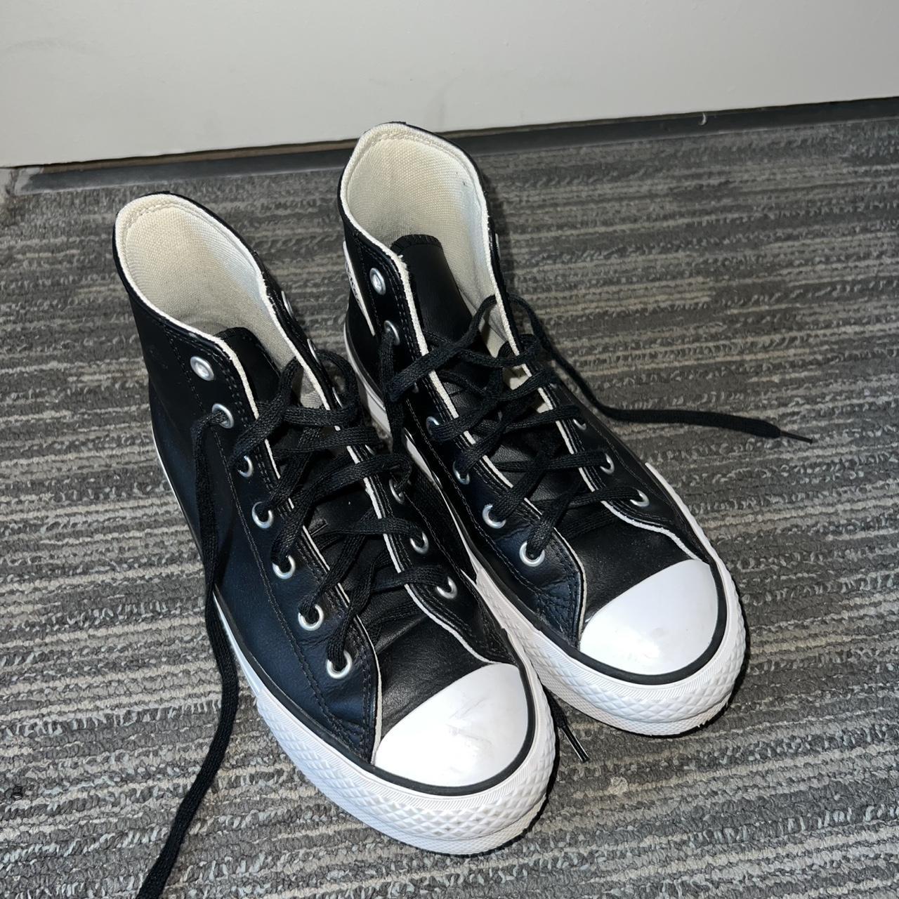 black platform leather converse all star shoe size 3. Depop