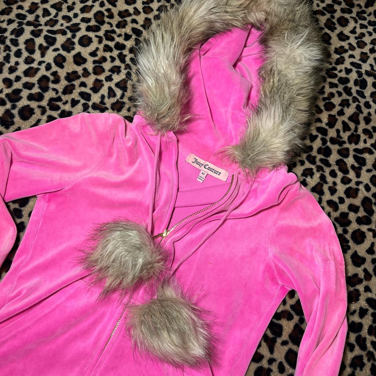 Juicy couture pink furry Pom Pom hoodie Super rare... - Depop