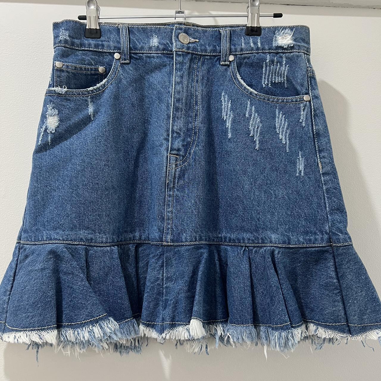 Denim skirt with frill at shops bottom