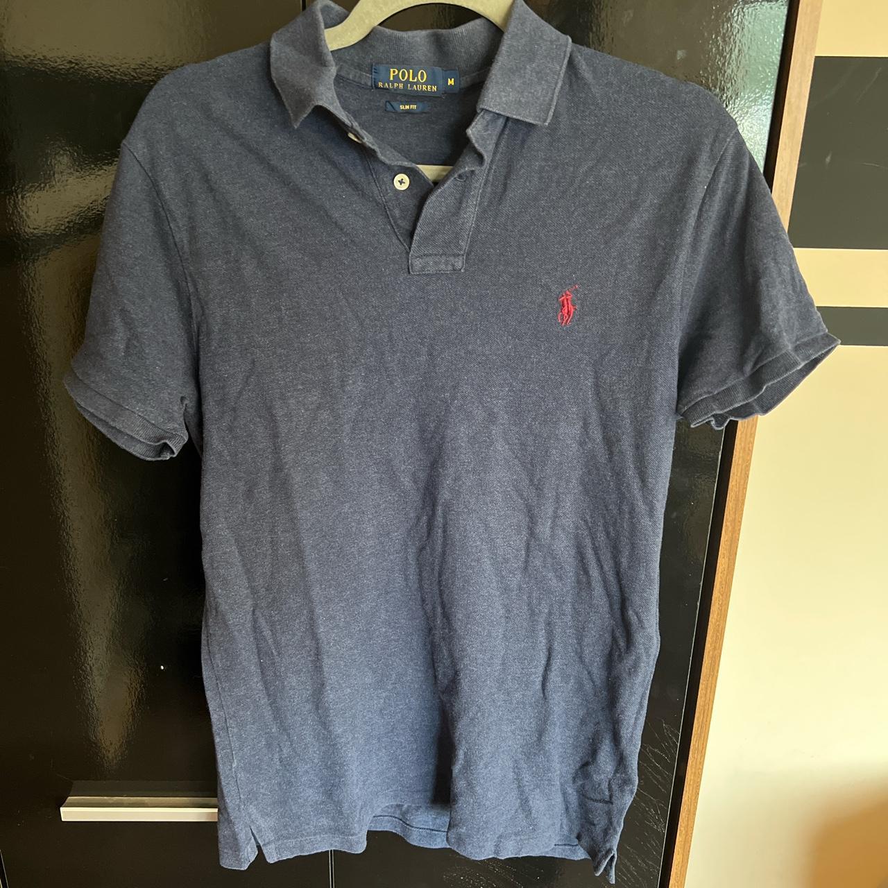 Ralph Lauren navy slim fit polo shirt size medium - Depop